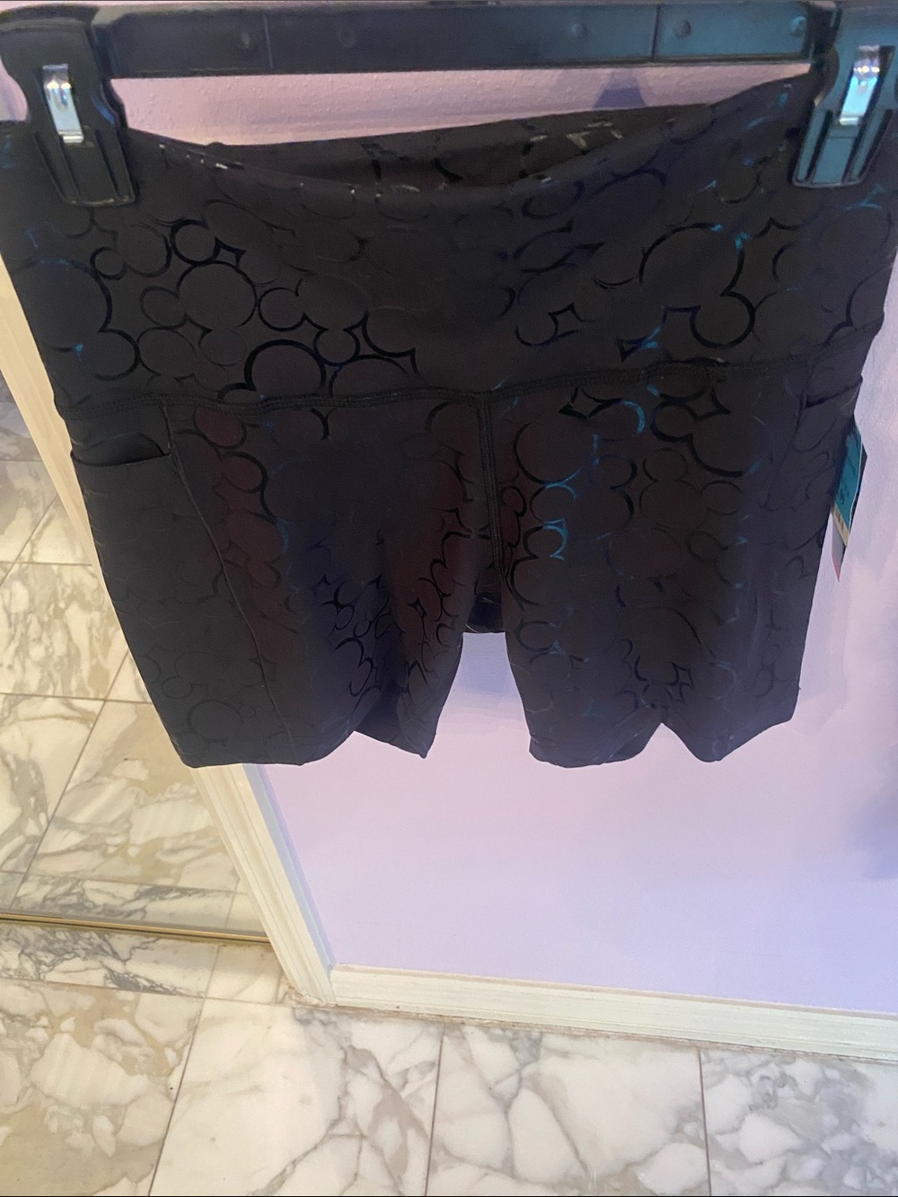 Disney Black Glossy Circle-Print Bike Shorts